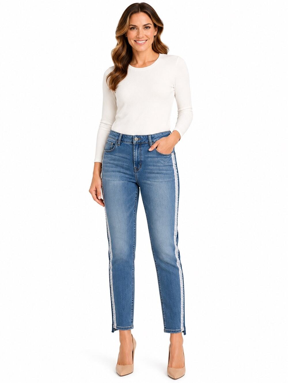 Kensie Women’s Size 12/31 Blue Jeans Side Stripe Slim Ankle Denim